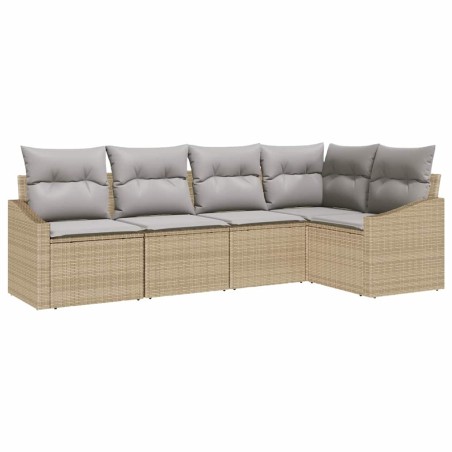 vidaXL Set da giardino in rattan sintetico beige con cuscini, 5 pezzi