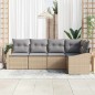vidaXL Set da giardino in rattan sintetico beige con cuscini, 5 pezzi