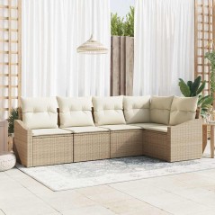 vidaXL Set da Giardino a 5 Pezzi con Cuscini Beige in Polyrattan