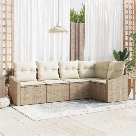 vidaXL Set da Giardino a 5 Pezzi con Cuscini Beige in Polyrattan