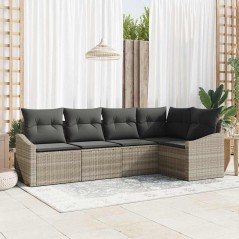 vidaXL Set Divano da Giardino in 5 Pezzi, Cuscini Grigio Chiaro, Rattan Sintetico