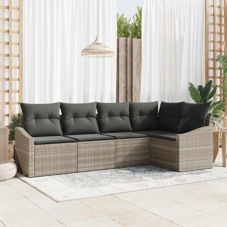 vidaXL Set Divano da Giardino in 5 Pezzi, Cuscini Grigio Chiaro, Rattan Sintetico