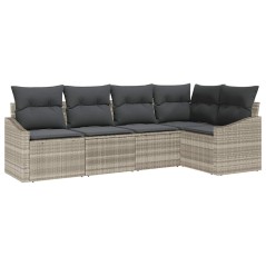 vidaXL Set Divano da Giardino in 5 Pezzi, Cuscini Grigio Chiaro, Rattan Sintetico