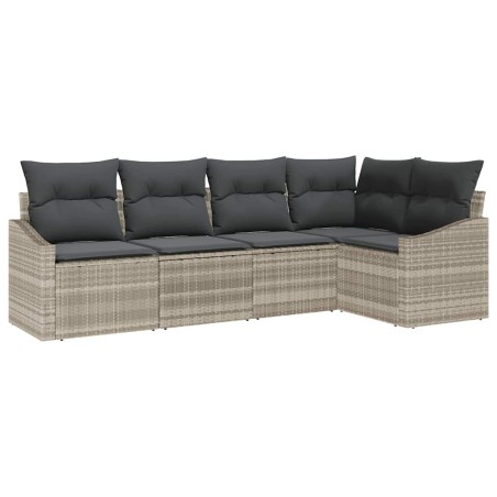 vidaXL Set Divano da Giardino in 5 Pezzi, Cuscini Grigio Chiaro, Rattan Sintetico