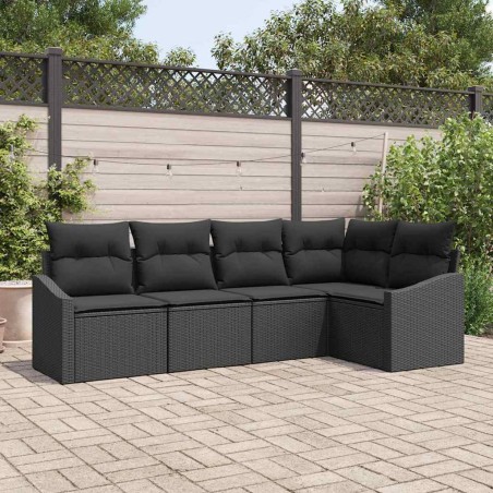 vidaXL Set di Divano da Giardino a 5 Pezzi con Cuscini Neri in Rattan Sintetico