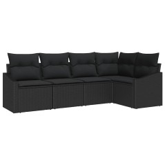 vidaXL Set di Divano da Giardino a 5 Pezzi con Cuscini Neri in Rattan Sintetico