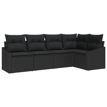 vidaXL Set di Divano da Giardino a 5 Pezzi con Cuscini Neri in Rattan Sintetico