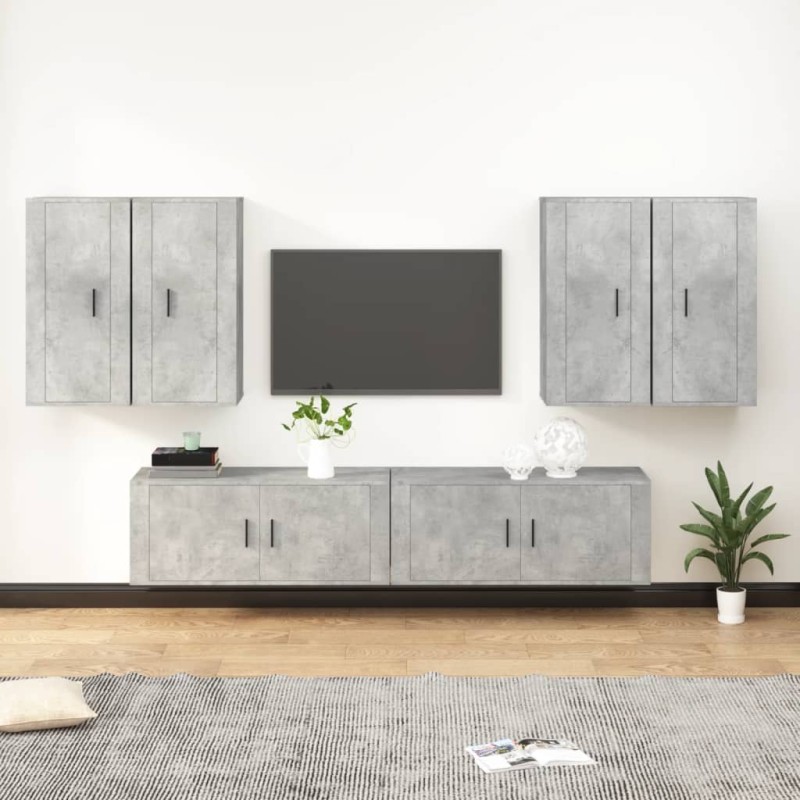 Set di Mobili Porta TV 6 pz Grigio Cemento in Legno Multistrato Set di Mobili Porta TV 6 pz Grigio Cemento in Legno Multistrato