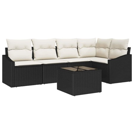 vidaXL Set Divano da Giardino 6 Pezzi con Cuscini Neri in Rattan Sintetico