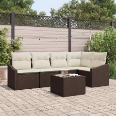 vidaXL Set giardino 6 pezzi con cuscini in polyrattan marrone