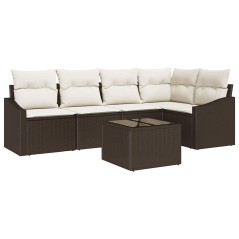 vidaXL Set giardino 6 pezzi con cuscini in polyrattan marrone