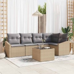 vidaXL Set divani da giardino 6 pezzi con cuscini neri in poly rattan