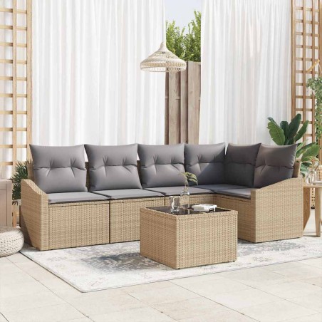 vidaXL Set divani da giardino 6 pezzi con cuscini neri in poly rattan
