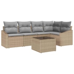vidaXL Set divani da giardino 6 pezzi con cuscini neri in poly rattan
