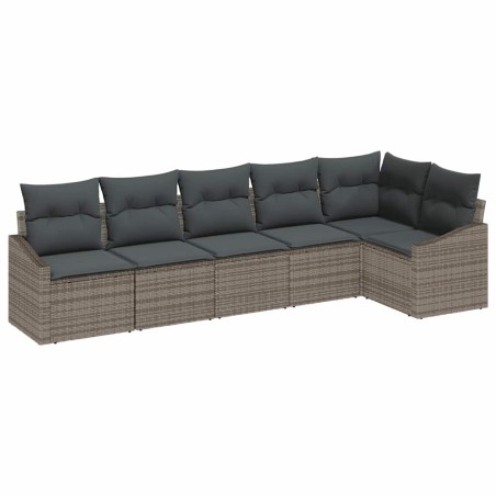 vidaXL Set di Divani da Giardino 6 Pezzi con Cuscini Grigio Polyrattan