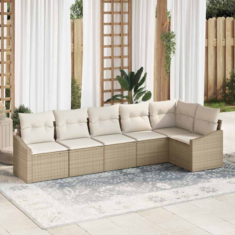 vidaXL Set da giardino con divano a 6 pezzi e cuscini beige in rattan sintetico