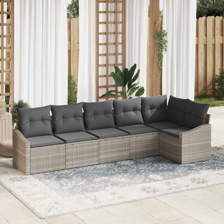 vidaXL Set di divani da giardino a 6 pezzi di con cuscini in rattan sintetico grigio chiaro