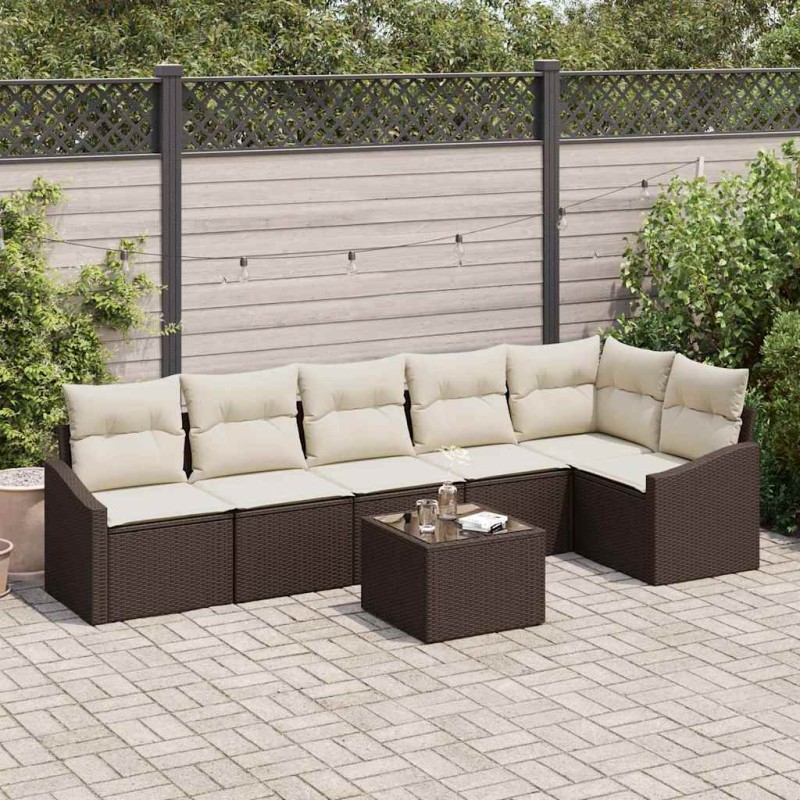 vidaXL Set di Divani da Giardino 7 Pezzi con Cuscini Grigi in Rattan Sintetico.