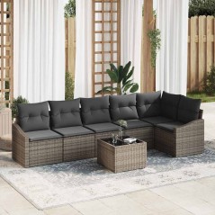 vidaXL Set da Giardino 7 Pezzi con Cuscini Rattan Grigio