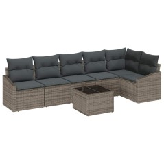 vidaXL Set da Giardino 7 Pezzi con Cuscini Rattan Grigio