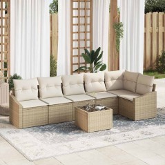 vidaXL Set Divano da Giardino 7 Pezzi in Rattan Sintetico con Cuscini Beige
