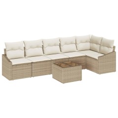 vidaXL Set Divano da Giardino 7 Pezzi in Rattan Sintetico con Cuscini Beige