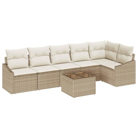 vidaXL Set Divano da Giardino 7 Pezzi in Rattan Sintetico con Cuscini Beige