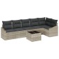 vidaXL Set da giardino con divano a 7 pezzi e cuscini grigio chiaro in rattan sintetico.