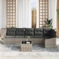 vidaXL Set da giardino con divano a 7 pezzi e cuscini grigio chiaro in rattan sintetico.