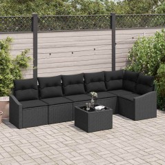 vidaXL Set di divani da giardino 7 pezzi di con cuscini in polyrattan nero