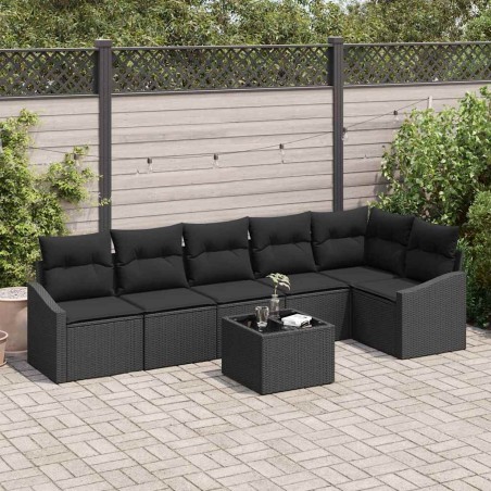 vidaXL Set di divani da giardino 7 pezzi di con cuscini in polyrattan nero