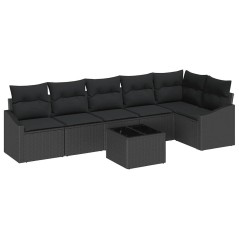 vidaXL Set di divani da giardino 7 pezzi di con cuscini in polyrattan nero