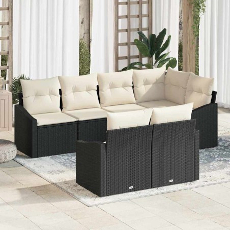 vidaXL Set di divani da giardino 7 pezzi con cuscini neri in rattan sintetico.