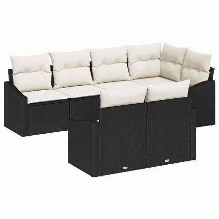 vidaXL Set di divani da giardino 7 pezzi con cuscini neri in rattan sintetico.
