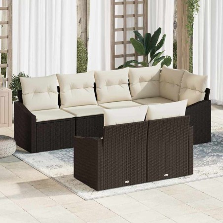 vidaXL Set da giardino di 7 pezzi con cuscini in rattan sintetico marrone