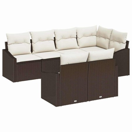 vidaXL Set da giardino di 7 pezzi con cuscini in rattan sintetico marrone