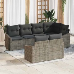 vidaXL Set da giardino 7 pezzi di con cuscini in rattan sintetico grigio