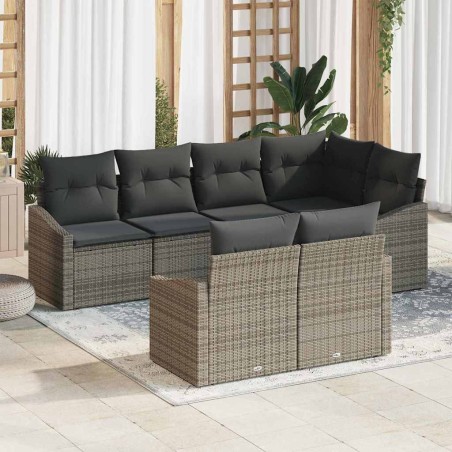 vidaXL Set da giardino 7 pezzi di con cuscini in rattan sintetico grigio