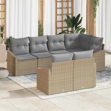 vidaXL Set da Giardino in 7 Pezzi con Cuscini Beige in Rattan Sintetico