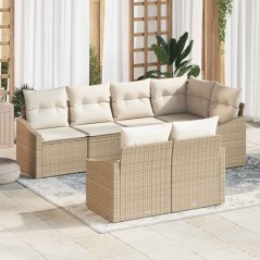 vidaXL Set di divani da giardino 7 pezzi con cuscini beige in rattan sintetico