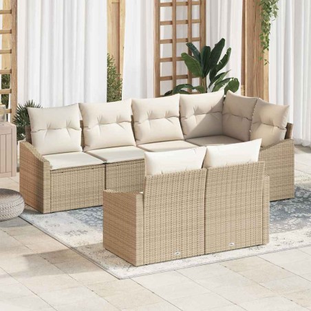 vidaXL Set di divani da giardino 7 pezzi con cuscini beige in rattan sintetico