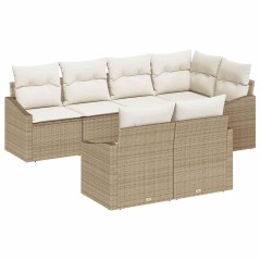 vidaXL Set di divani da giardino 7 pezzi con cuscini beige in rattan sintetico