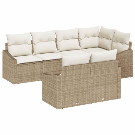 vidaXL Set di divani da giardino 7 pezzi con cuscini beige in rattan sintetico
