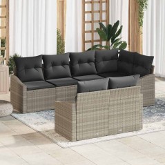 vidaXL Set di divano da giardino 7 pezzi con cuscini grigio chiaro in rattan sintetico