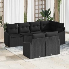 vidaXL Set da giardino 7 pezzi con cuscini in rattan sintetico nero