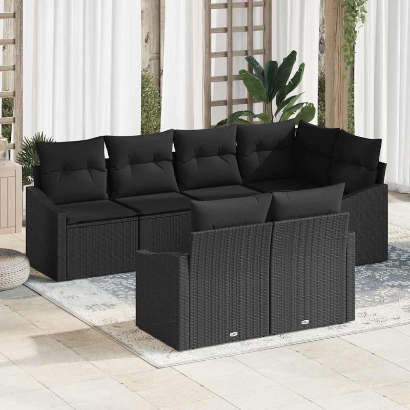 vidaXL Set da giardino 7 pezzi con cuscini in rattan sintetico nero