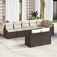 vidaXL Set di divani da giardino 8 pezzi con cuscini in rattan sintetico marrone
