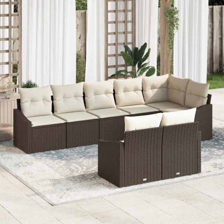 vidaXL Set di divani da giardino 8 pezzi con cuscini in rattan sintetico marrone