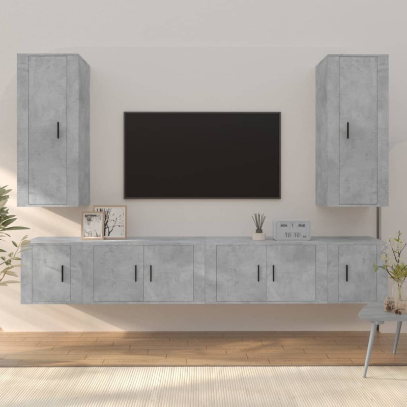 Set di Mobili Porta TV 6 pz Grigio Cemento in Legno Multistrato Set di Mobili Porta TV 6 pz Grigio Cemento in Legno Multistrato