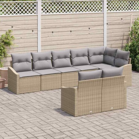 vidaXL Set di divani da giardino da 8 pezzi con cuscini beige in rattan ecologico